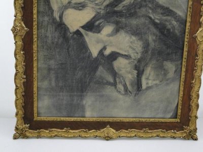 Charcoal drawing Christ 19th century plaster and wood frame