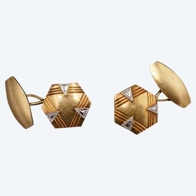 Coppia di gemelli Art Déco, oro 18 carati.