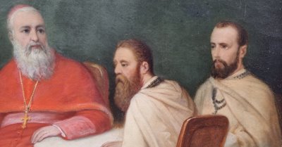 Kardinal Lavigerie und zwei weiße Väter