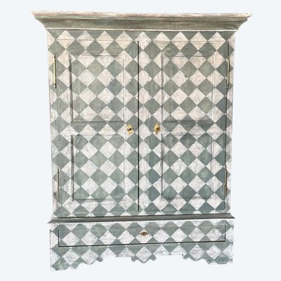Lingère (garde robe)datant du 19e siècle patinée de forme carrée colorée 