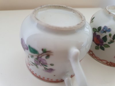 Chinese export porcelain famille rose pots à jus 18th c Qianlong period