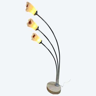 Lampada da terra italiana ad arco in metallo e vetro di Murano 1960
