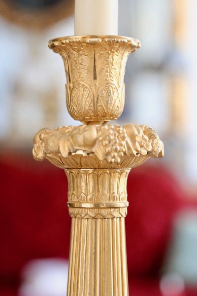 Pair of Gilt and Chiseled Bronze Candlesticks