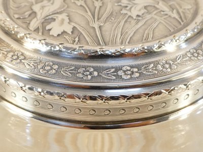 Bomboniera ART NOUVEAU in CRISTALLO e ARGENTO SOLIDO con decorazione IRIS