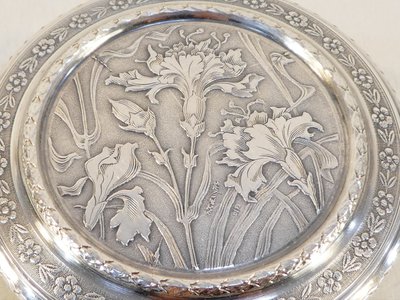 Bomboniera ART NOUVEAU in CRISTALLO e ARGENTO SOLIDO con decorazione IRIS