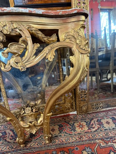 CONSOLE D'APPLIQUE LOUIS XV - 18ème EN BOIS DORE 