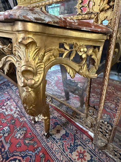 CONSOLE D'APPLIQUE LOUIS XV - 18ème EN BOIS DORE 