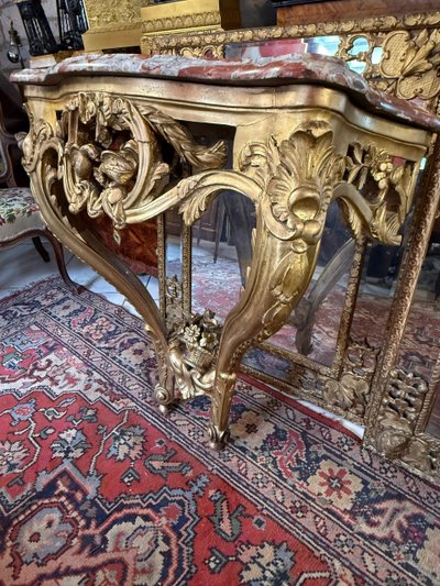 CONSOLE D'APPLIQUE LOUIS XV - 18ème EN BOIS DORE 