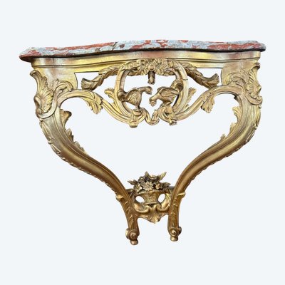 CONSOLE D'APPLIQUE LOUIS XV - 18ème EN BOIS DORE 