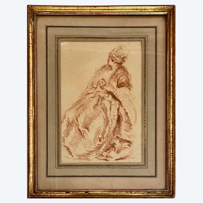 Attributed to Jean-Baptiste Le Prince (1734-1781) - Woman with a Toque, a Mask in her Hand