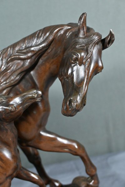 Cavallo e puledro in Spelter, firmato E.Loiseau – Inizio XX secolo