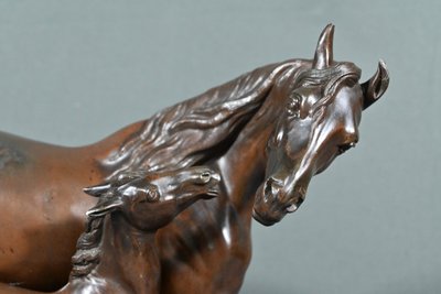 Cavallo e puledro in Spelter, firmato E.Loiseau – Inizio XX secolo