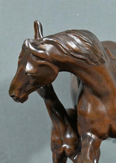Cavallo e puledro in Spelter, firmato E.Loiseau – Inizio XX secolo