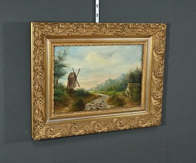 Olio su tela “Il mulino” di N. Okolowicz – Inizio XX secolo