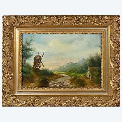 Olio su tela “Il mulino” di N. Okolowicz – Inizio XX secolo