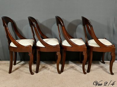 Suite de 4 Chaises Gondole en Acajou, époque Restauration – 1ère Partie XIXe