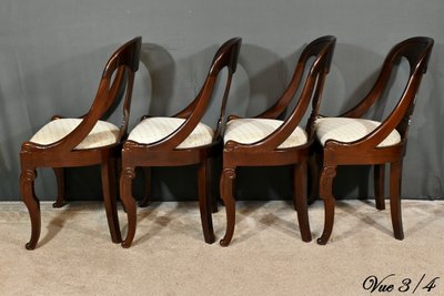 Suite de 4 Chaises Gondole en Acajou, époque Restauration – 1ère Partie XIXe