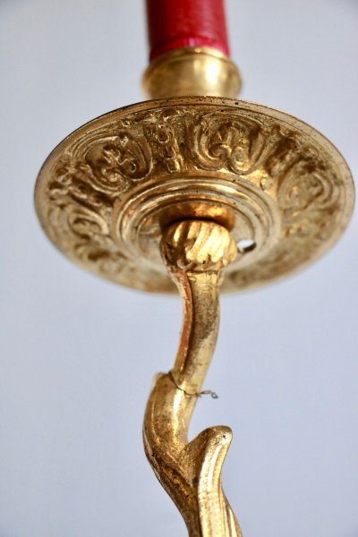 Pair Of Gilded And Chased Bronze Sconces With Two Light Arms