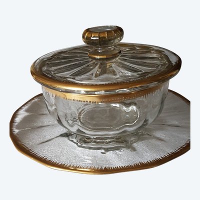 Covered Jam Dish and Saucer in Daum Crystal - 19th Century