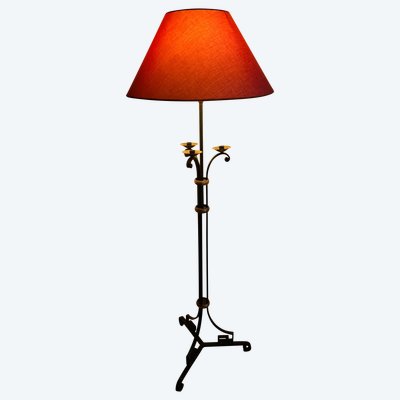 Wohnzimmer-Stehlampe im neoklassizistischen Stil "Maison JANSEN", eine Flamme und drei Kerzen