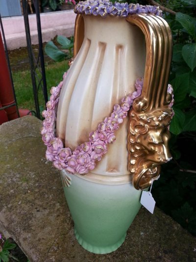Large Polychrome Biscuit Vase Austria