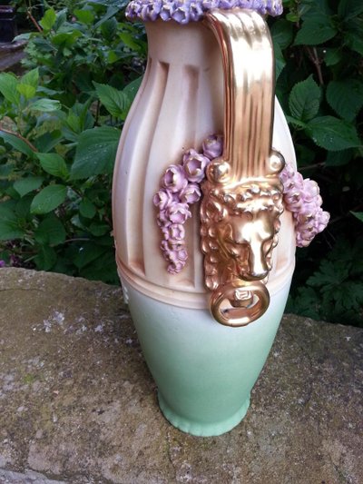 Large Polychrome Biscuit Vase Austria