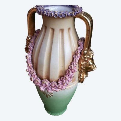 Large Polychrome Biscuit Vase Austria
