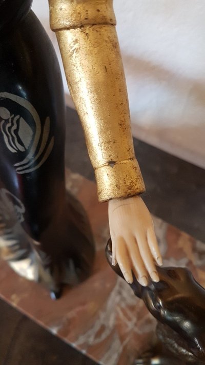 Scultura Art Deco Chryselephantine di Salvatore Melani circa 1925