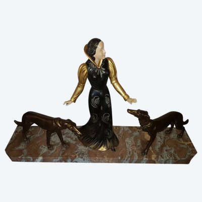 Scultura Art Deco Chryselephantine di Salvatore Melani circa 1925
