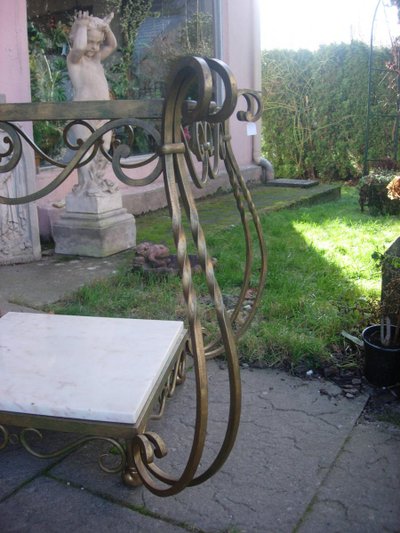 Wrought Iron and Marble Table Attributed to Gilbert Poillerat