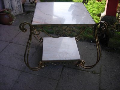 Wrought Iron and Marble Table Attributed to Gilbert Poillerat