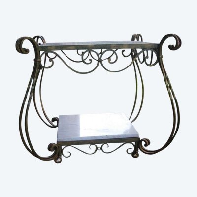 Wrought Iron and Marble Table Attributed to Gilbert Poillerat
