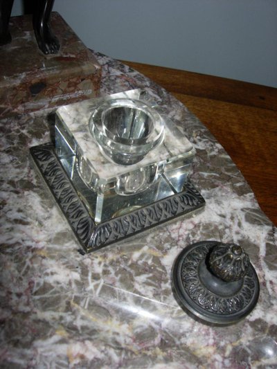 Bronze and marble character inkwell