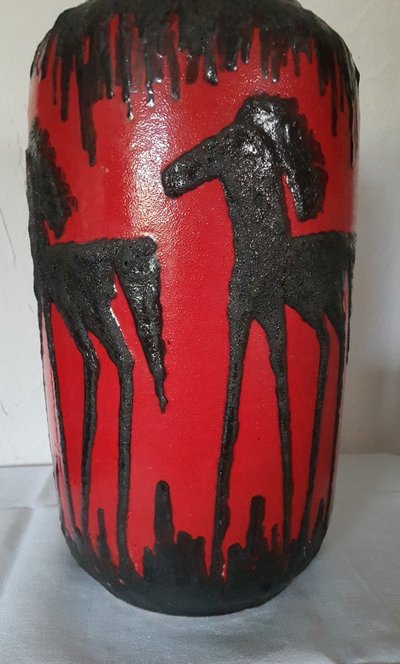Large ceramic pottery vase from Scheurich, Germany, with a horse motif.