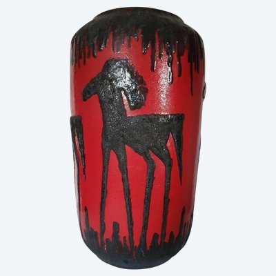 Large ceramic pottery vase from Scheurich, Germany, with a horse motif.
