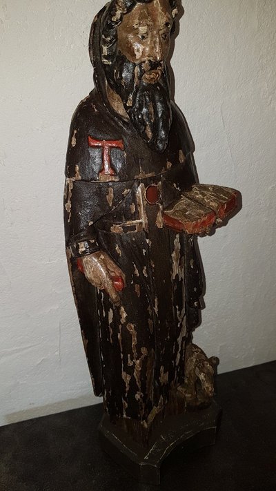 Sculpture De St Antoine Le Grand Ou St Antoine l'Ermite - Polychrome - Early 17th century