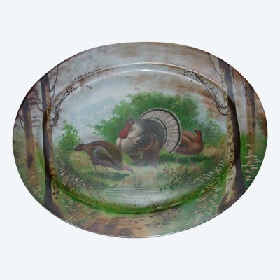 2 Grands Plats En Porcelaine Peints Décor Animalier