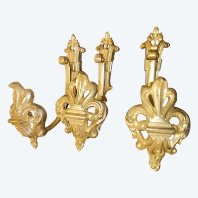 Ensemble De 3 Embrasses De  Rideaux En Bronze Doré - Fleur De Lys - Début 20ème
