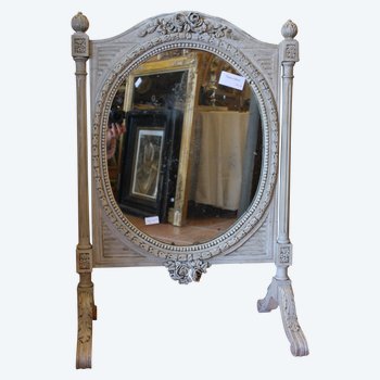 Miroir sur pied type psyché style Louis XVI, patine, glace mercure  63 x 93 cm