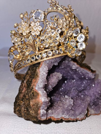 Religious Statue Crown in Brass and Rhinestones - 19th Century -