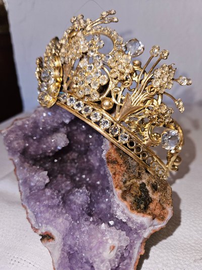 Religious Statue Crown in Brass and Rhinestones - 19th Century -