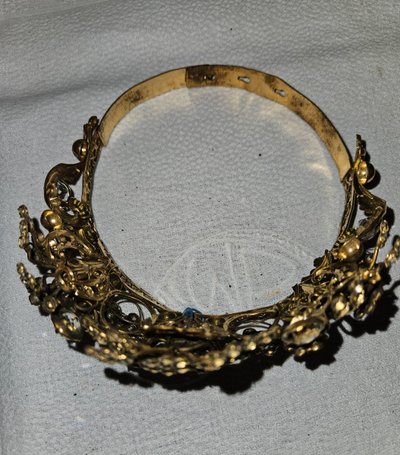 Religious Statue Crown in Brass and Rhinestones - 19th Century -