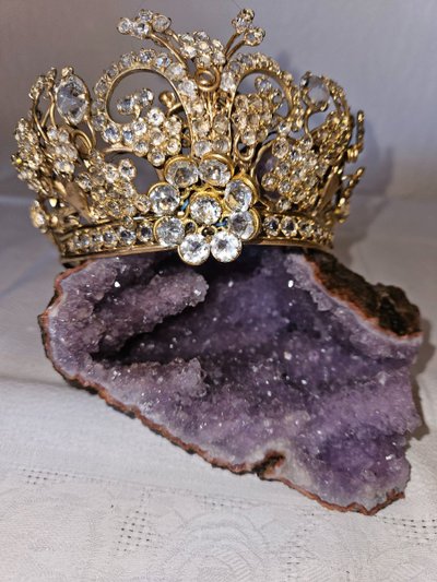 Religious Statue Crown in Brass and Rhinestones - 19th Century -