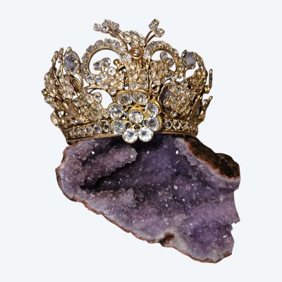 Religious Statue Crown in Brass and Rhinestones - 19th Century -