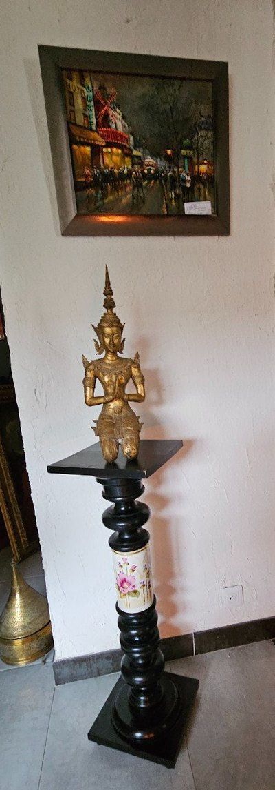 Colonna portaoggetti Napoleone III - XIX secolo - In legno e ceramica.