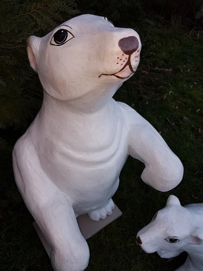 Set of two white bears emblems of a fairground confectionery circa 1930