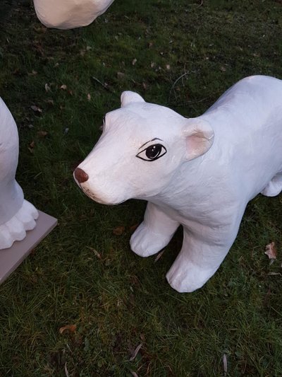 Set of two white bears emblems of a fairground confectionery circa 1930