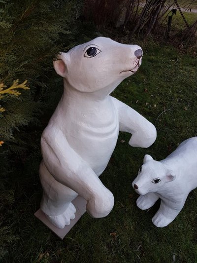 Set of two white bears emblems of a fairground confectionery circa 1930