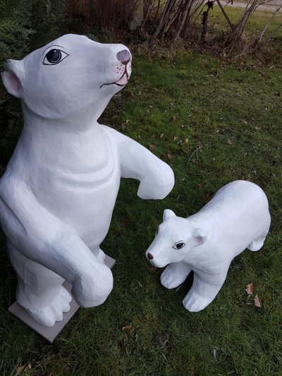 Set of two white bears emblems of a fairground confectionery circa 1930
