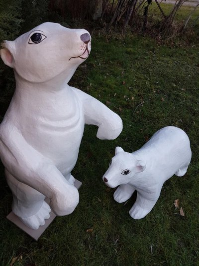 Set of two white bears emblems of a fairground confectionery circa 1930